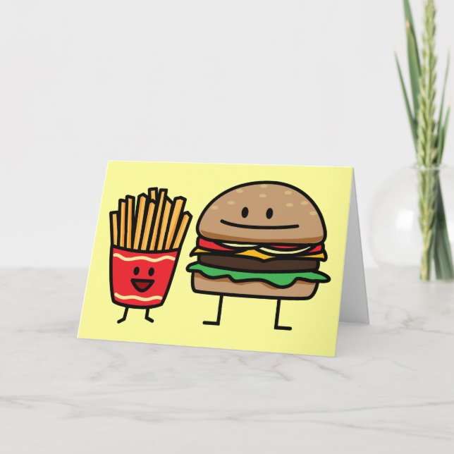 Carte De Remerciements Hamburger and Fries fast food bun junk fried hot (Devant)
