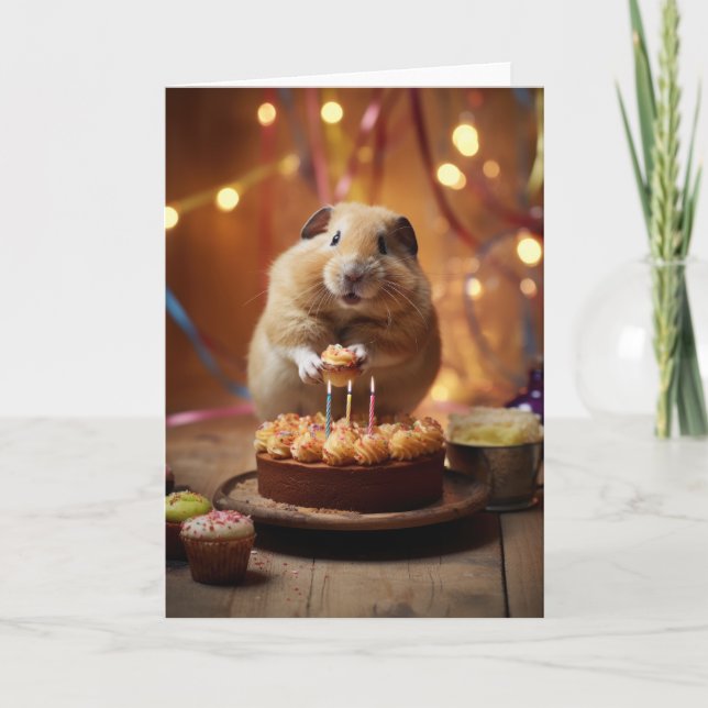 Carte De Remerciements Hamster avec gâteau d'anniversaire (Devant)