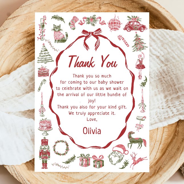 Carte De Remerciements Hand Drawn Christmas Baby Shower Thank You Card (Créateur téléchargé)
