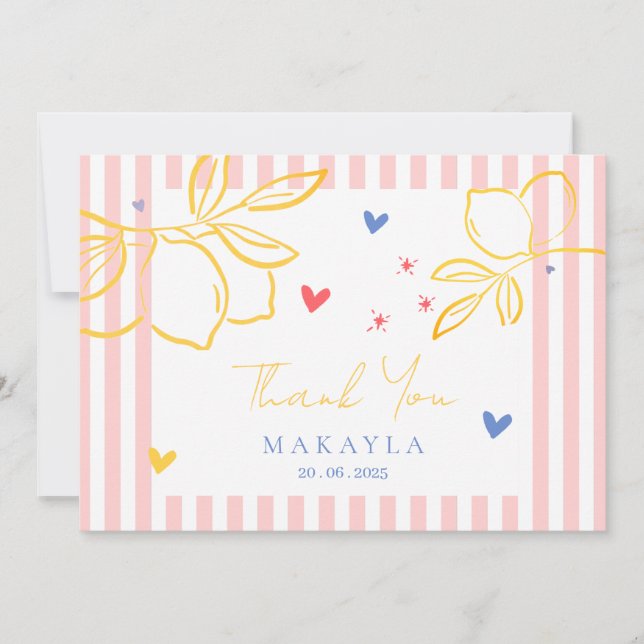 Carte De Remerciements Hand Drawn Ciao Bella Lemon Bridal Shower  Thank (Devant)