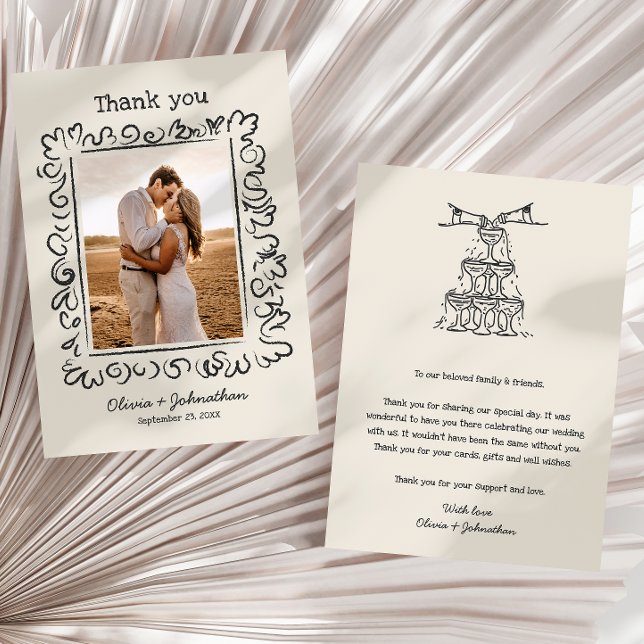 Carte De Remerciements Hand Drawn Doodles Wedding (Créateur téléchargé)