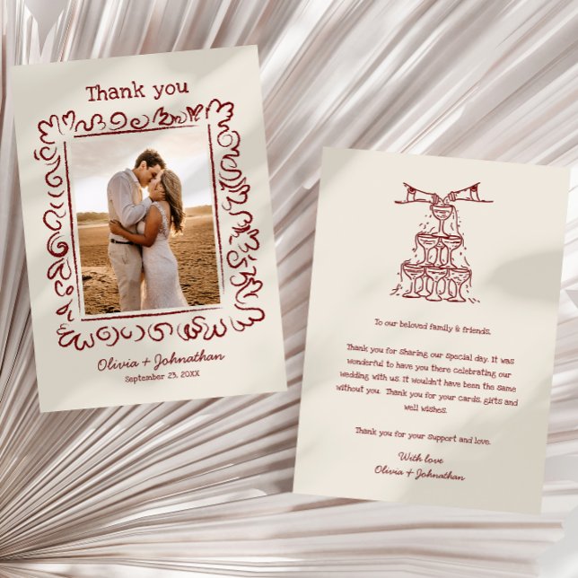 Carte De Remerciements Hand Drawn Doodles Wedding (Créateur téléchargé)