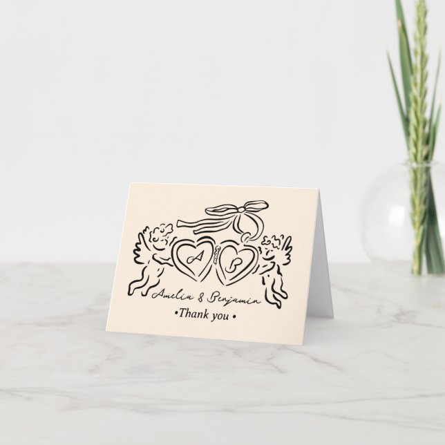 Carte De Remerciements hand drawn heart couple whimsical wedding (Devant)