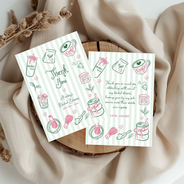 Carte De Remerciements Hand Drawn Perfect Matcha Green Bridal Shower (Créateur téléchargé)