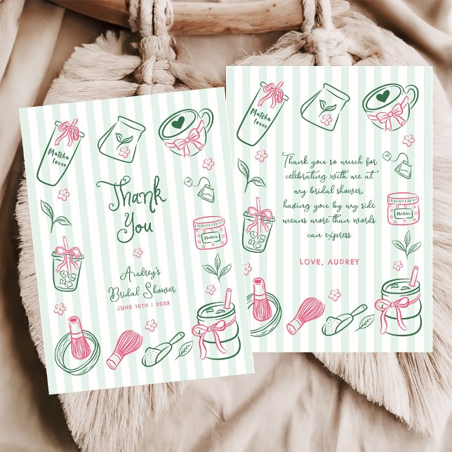 Carte De Remerciements Hand Drawn Perfect Matcha Green Bridal Shower (Créateur téléchargé)