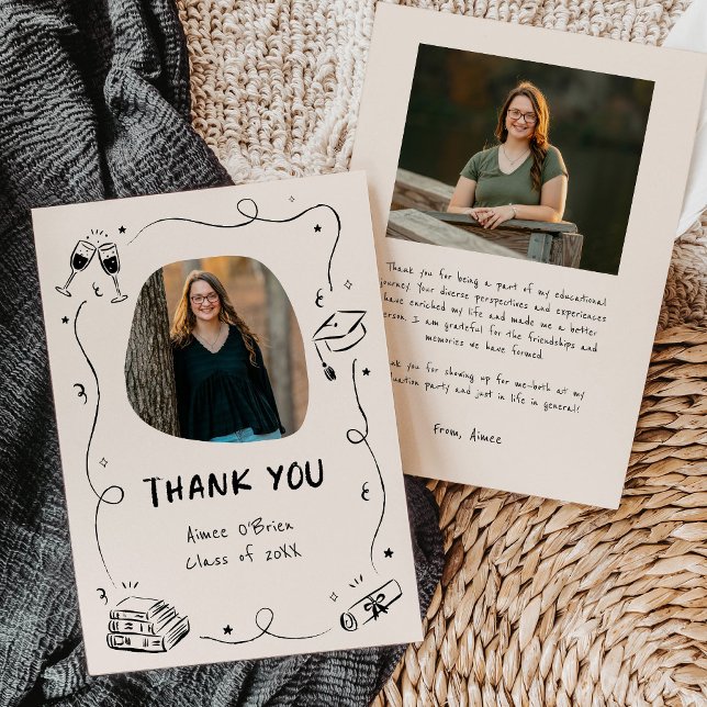 Carte De Remerciements Hand-Drawn Scribble Doodles Graduation (whimsical scribble doodles graduation thank you cards with sample wording)