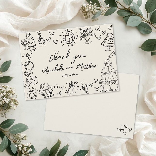 Carte De Remerciements Hand Drawn Vintage Wedding (Hand Drawn Vintage Wedding Thank You Card
)
