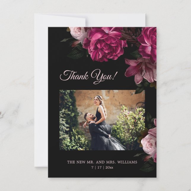 Carte De Remerciements Hand Painted Roses Dark Romantic Wedding  (Devant)