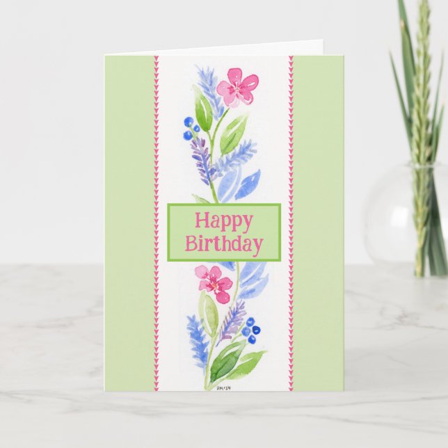 Carte De Remerciements Hand Painted Watercolor Floral BIRTHDAY (Devant)