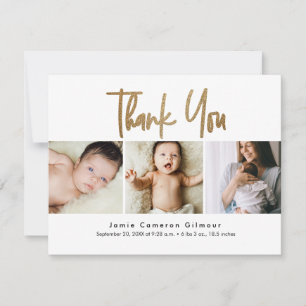 Carte De Remerciements handlettering Gold Script Custom 3 photo Baby