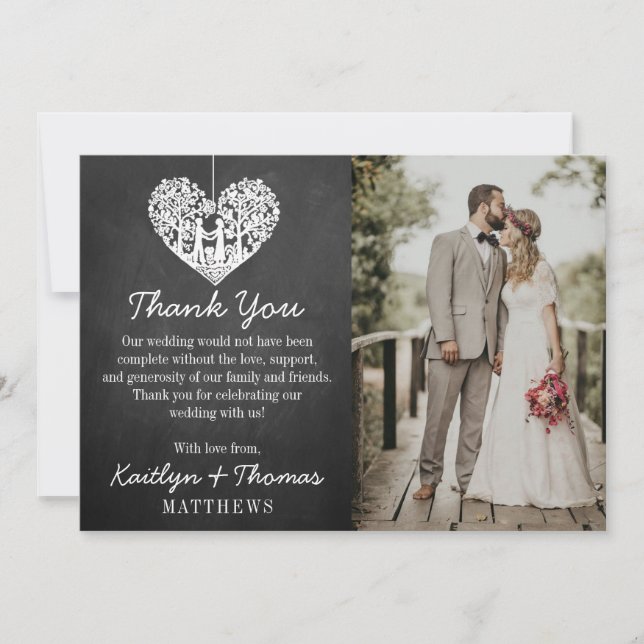 Carte De Remerciements Hanging Heart Tree Chalkboard Mariage Collection (Devant)