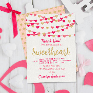 Carte De Remerciements Hanging Love Hearts Petit Amoureux Anniversaire