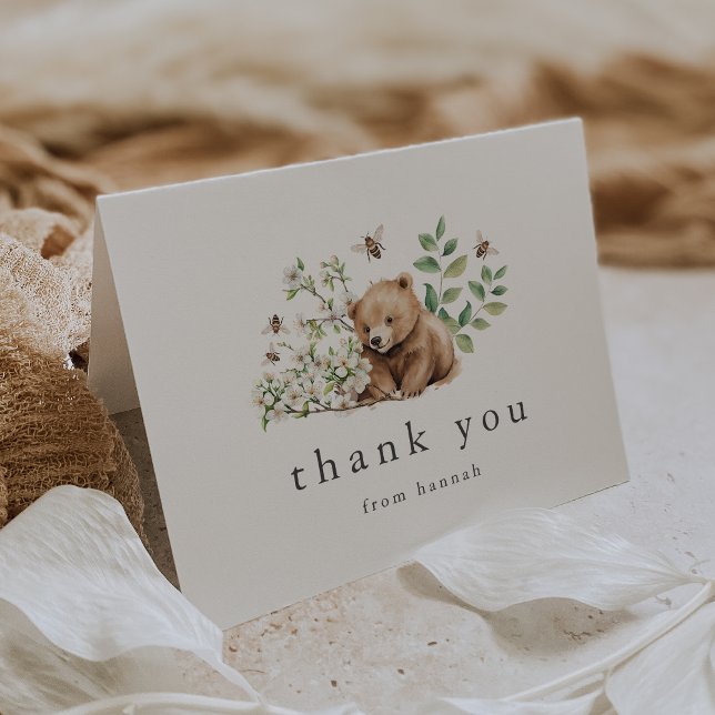 Carte De Remerciements HANNAH Ours Neutre Bee Boho Baby shower forestier (HANNAH Neutral Bear Bee Boho Woodland Baby Shower Thank You Card)