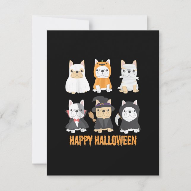 Carte De Remerciements Happy Halloween Chiens Carlins mignonnes Amoureux  (Devant)