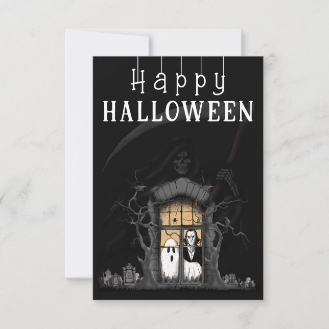 Carte De Remerciements Happy Halloween Haunted House Photo (Devant)