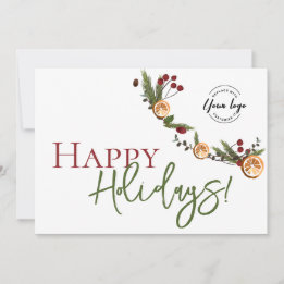 Carte De Remerciements Happy Holidays Oranges wreath feuille Custom Logo