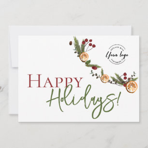 Carte De Remerciements Happy Holidays Oranges wreath feuille Custom Logo