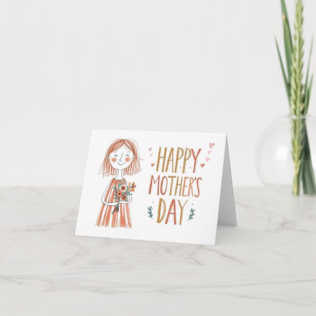 Carte De Remerciements Happy Mother’s Day Sketch Style Folded Card  (Devant)
