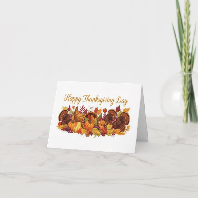 Carte De Remerciements Happy Thanksgiving Day — Harvest & Turkey Greeting (Devant)