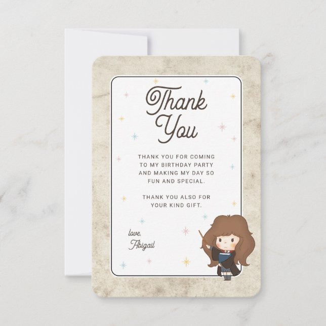 Carte De Remerciements Harry Potter Chibi Hermione Magicien Anniversaire (Devant)