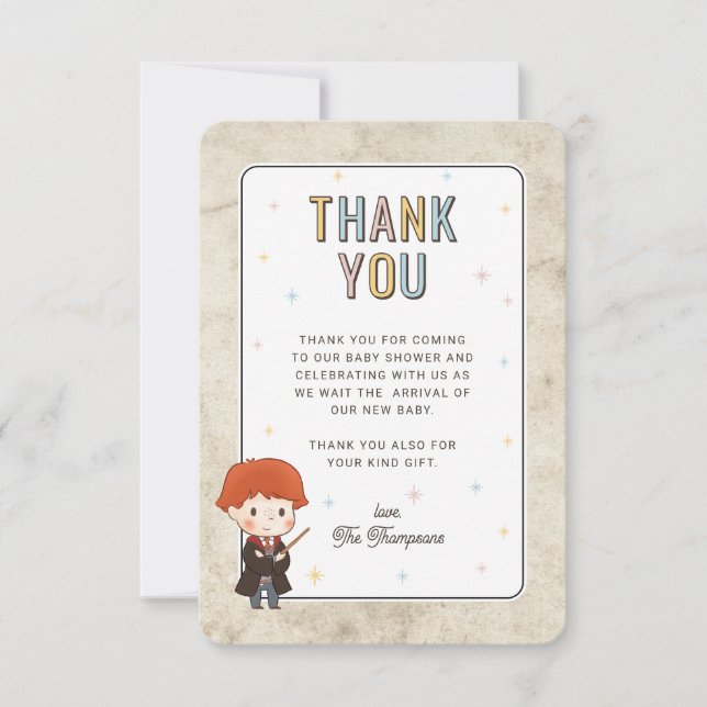 Carte De Remerciements Harry Potter Chibi Ron Weasley Magicien Baby Showe (Devant)