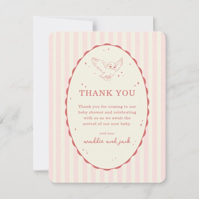 Carte De Remerciements Harry Potter Hedwig Pink Stripe Baby Shower (Devant)