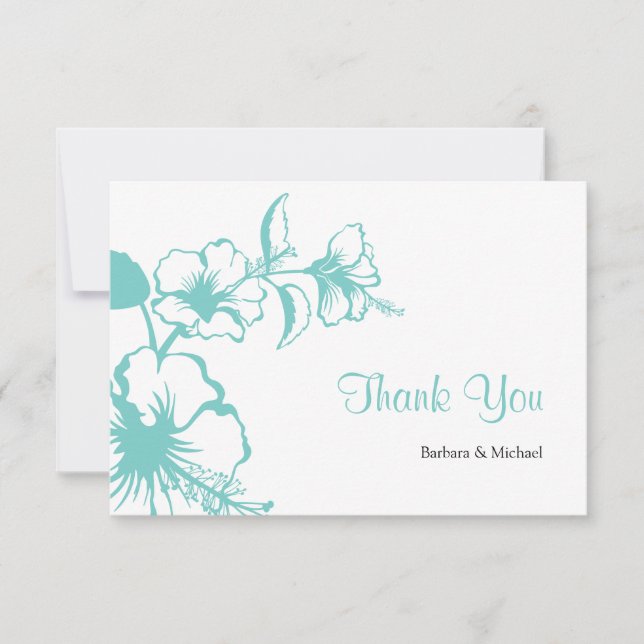 Carte De Remerciements Hawaii Turquoise Hibiscus Destination Mariage (Devant)