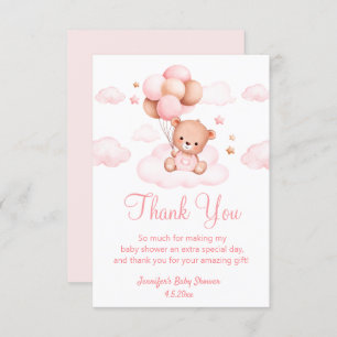 Carte De Remerciements hé attente, fille baby shower mignon ours rose