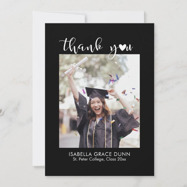 Carte De Remerciements Heart Calligraphy Script Graduation (Devant)