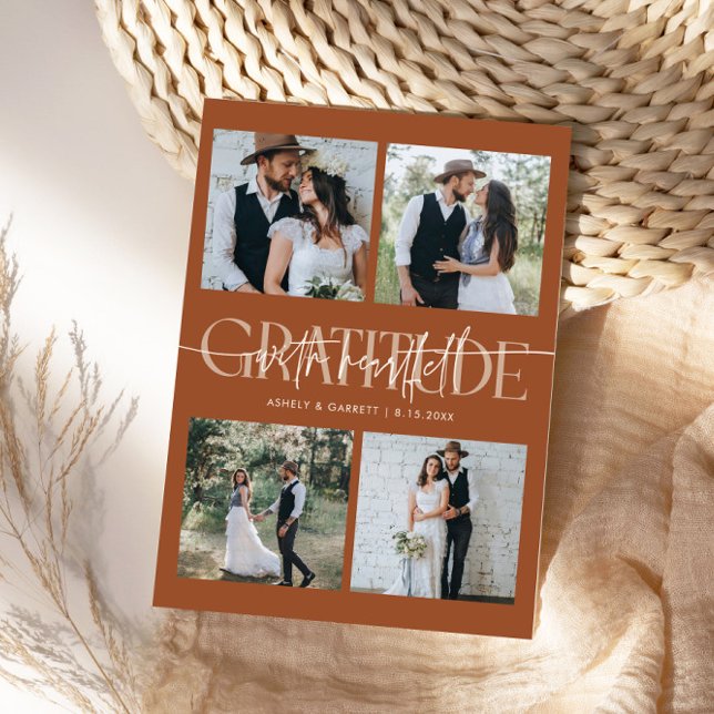 Carte De Remerciements Heartfelt Gratitude Wedding Multi Photo Terracotta (Créateur téléchargé)
