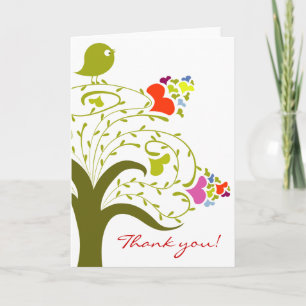 Carte De Remerciements Hearts And Birdie On A Cute Tree Thank You Card