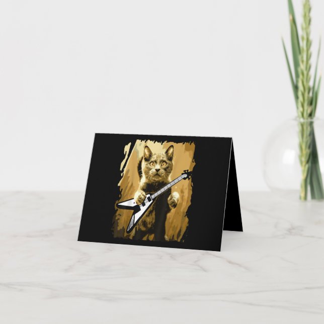 Carte De Remerciements Heavy metal guitar playing Cat Rocker Guitarist (Devant)