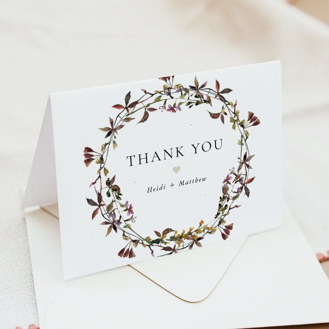 Carte De Remerciements HEIDI Bohemian Muet Tones Fleur sauvage d'aquarell (Créateur téléchargé)