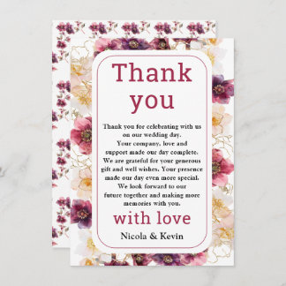 Carte De Remerciements Hellebore Floral Burgundy Wedding Thank You