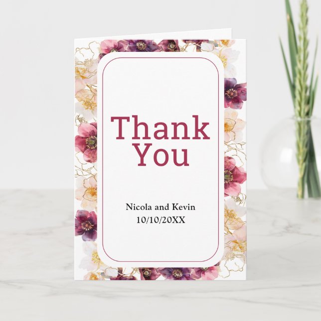 Carte De Remerciements Hellebore Floral Burgundy Wedding Thank You (Devant)