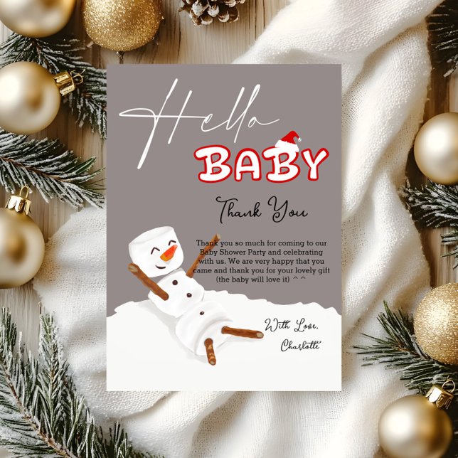 Carte De Remerciements Hello Baby Cute Snowman Baby Shower (Créateur téléchargé)