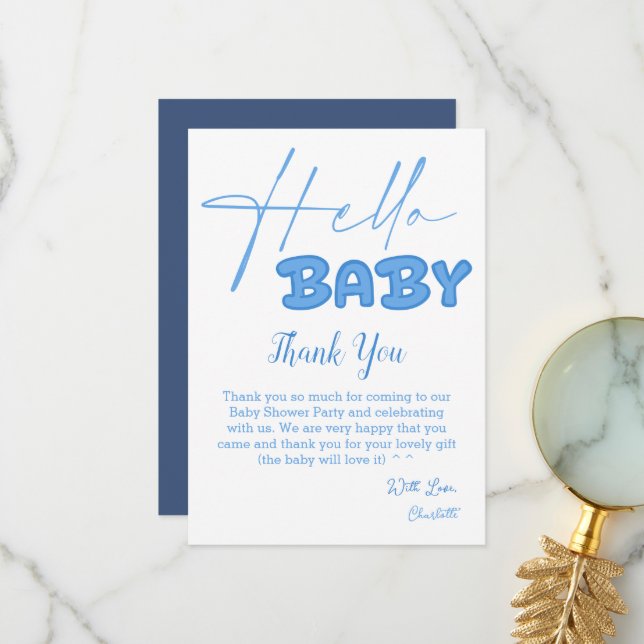 Carte De Remerciements Hello Baby Elegant Baby shower (Devant/Arrière en situation)