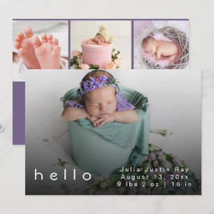Carte De Remerciements Hello World moderne Purple Baby Girl Photo Naissan