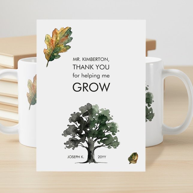 Carte De Remerciements Helping Me Grow Watercolor Oak Tree Teacher (Personalized "thank you for helping me grow" Teacher Appreciation card by Darling & May)