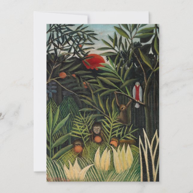 Carte De Remerciements Henri Rousseau - Singes et perroquets en Forêt Vie (Devant)