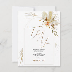 Carte De Remerciements Herbe de Pampa boho élégant shower de mariage