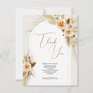 Carte De Remerciements Herbe des pampas aquarelle boho 