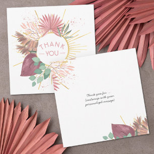 Carte De Remerciements Herbe des Pampas et Mandala Bohème Rose et Or