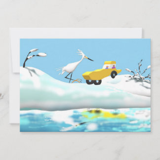Carte De Remerciements Héron de neige et voiture de Jouet en bois