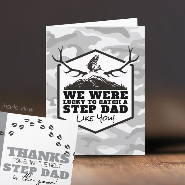 Carte De Remerciements Heureux d'attraper un papa / Étape papa / Grand-pè (We Were Lucky to Catch You Folding Card for Dad, Step Dad, Papa, Grandpa & More! Personalize it)