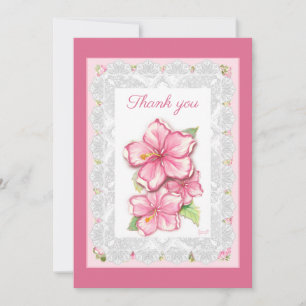 Carte De Remerciements Hibiscus & dentelle PINK