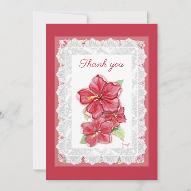 Carte De Remerciements Hibiscus & dentelle RED (Devant)
