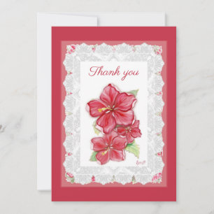 Carte De Remerciements Hibiscus & dentelle RED