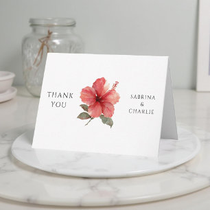 Carte De Remerciements Hibiscus Rouge Corail Aquarelle Tropicale Moderne