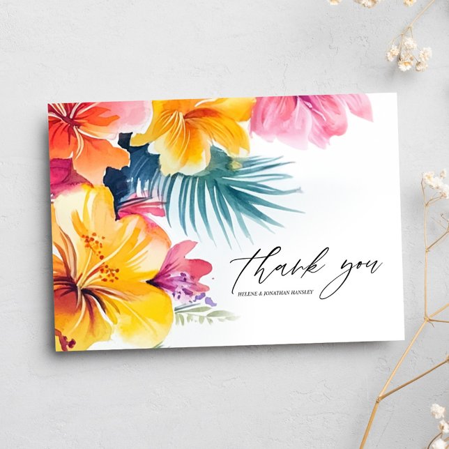 Carte De Remerciements Hibiscus Tropical Floral Destination Mariage (Hibiscus Tropical Floral Destination Wedding Thank You Card)